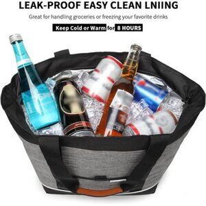 Large Insulated Cooler Bag Gray with Thermal Foam Insulation Reusable  Bag